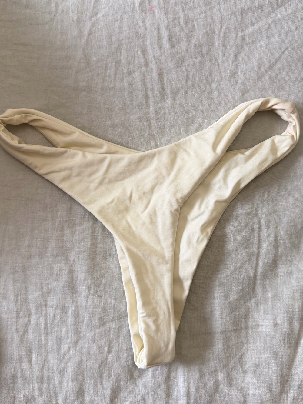 Monday Swimwear Cream High-Cut Bikini Bottom- Thong